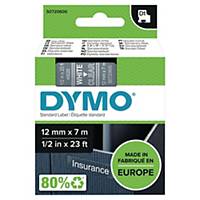 Teksttape Dymo D1, 12 mm, hvid/transparent