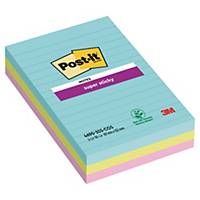 Blöcky Post-it® Super Sticky Haftnotizen, lin., Miami, 3 Blöcke, 101 x 152 mm