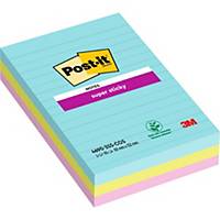 Post-it® Super Sticky Notes, ligné, couleurs Cosmic, 101x152 mm, les 3