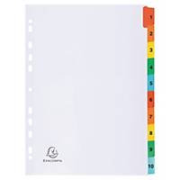 Exacompta White Card Printed A4 Indices, Mylar Tabs 10 Part (1-10) Coloured Tabs