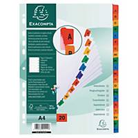 Exacompta White Card Printed A4 Indices, Mylar Tabs 20 Part (A-Z) Coloured Tabs