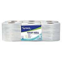 Pacote de 12 rolos de papel higiênico mini jumbo LYRECO de 2 camadas de 180m