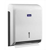 Folded towel dispenser Lyreco, for zigzag fold and layered towels, white