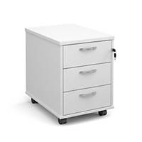 Mobile 3 drawer pedestal with silver handles 600mm deep  white  Del Only Excl NI