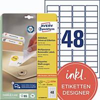 Avery Zweckform L4736REV-25 Universal-Etiketten, ablösbar, A4 45,7x21,2mm, weiß