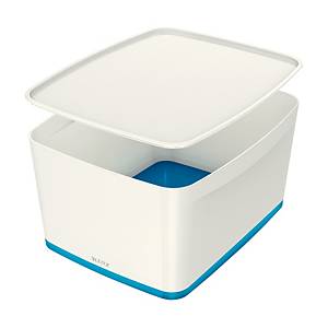 Leitz MyBox 5216 Aufbewahrungsbox mit Deckel, Größe L, 18 l, weiß/blau
