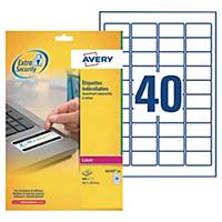 Etiquette de sécurité indécollable Avery L6145-20 45,7 x 25,4 mm blanche par 800