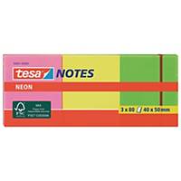 Tesa Haftnotiz 56001, 40 x 50 mm, neon-farben, 3 Blöcke mit je 80 Blatt, 4 Stück
