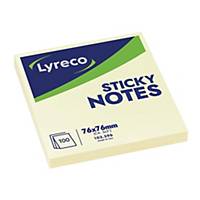 Notes repositionnables Lyreco, 75x75 mm, 100 feuilles, jaune, paq. 12 unités