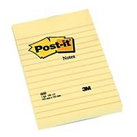 Post-it viestilappu 102x152mm viivoitettu keltainen, 1 pakkaus=6x100 lappua