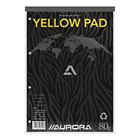 Bloc-notes Aurora A4, ligné, papier jaune, agrafé, 80 feuilles, le paquet de 5