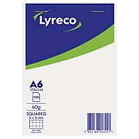 Bloc-notes Lyreco A6, carreaux 5 x 5 mm, agrafé en tête, 100 feuilles
