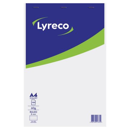 Bloc-notes Lyreco A4, ligné, agrafé en tête, 100 feuilles