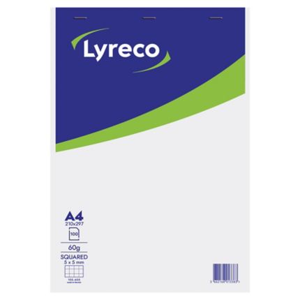 Bloc-notes Lyreco A4, carreaux 5 x 5 mm, agrafé en tête, 100 feuilles
