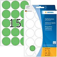 Herma 2275 round colored labels, 32mm, green, per 480 labels