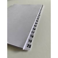 Tab Dividers 1-20 Laminated Unpunched A4 - Pack of 25