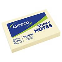 Notes repositionnables Lyreco - 51 x 76 mm - jaunes - bloc x 100 feuilles