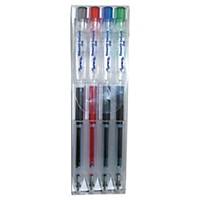 Lyreco intrekbare gel roller pen, medium, 4 kleuren, pak van 4 stuks