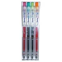 Lyreco intrekbare gel roller pen, medium, 4 kleuren, pak van 4 stuks