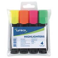 Surligneur Lyreco, couleurs assorties, étui de 4 surligneurs