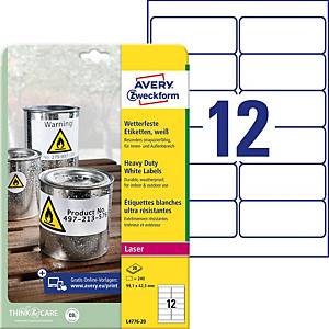 Etichette Avery Zweckform L4776,99,1x42,3 mm, idrorepellente, bianco, 240 pzi