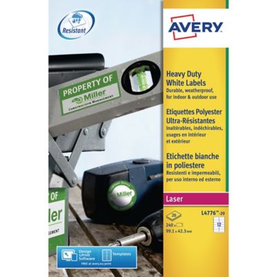Avery L4776-20 Resistant Labels, 99.1 x 42.3 mm, 12 Labels Per Sheet, 240