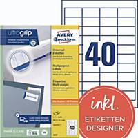 Avery Zweckform 3657 Universal-Etiketten, A4 mit ultragrip, 48,5 x 25,4 mm, weiß