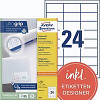 Avery Zweckform 3658 Universal-Etiketten, A4 mit ultragrip, 64,6 x 33,8 mm, weiß