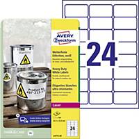 Avery Zweckform L4773-20 Wetterfeste Etiketten, 63,5 x 33,9mm, weiß, 24Stk/Blatt