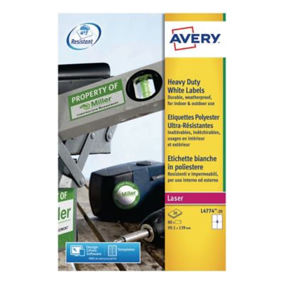 Avery L4774-20 Resistant Labels, 99.1 x 139 mm, 4 Labels Per Sheet