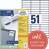 Avery Zweckform 3420 Universal-Etiketten, A4 mit ultragrip, 70 x 16,9 mm, weiß