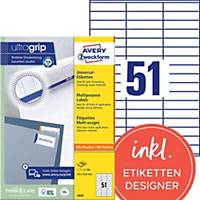Étiquettes Avery Zweckform ultragrip 3420, 70x16,9 mm, blanc, paq. 5100 unités
