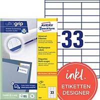 Labels Avery Zweckform ultragrip 3421, 70x25,4 mm, white, pack of 3300 pcs