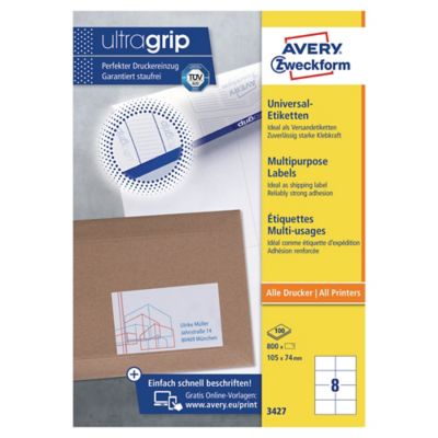 Avery 3427 Multi-Purpose Labels, 105 X 74 Mm, Permanent, 8 Labels Per Sheet