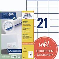 Avery Zweckform 3481 Universal-Etiketten, A4 mit ultragrip, 70 x 41 mm, weiß