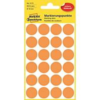 Avery színes címke, Ø 18 mm, narancssárga, 96 címke/csomag