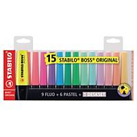 Stabilo® Boss Original markeerstiften, assorti pastelkleuren, etui 15 markers