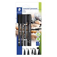 Staedtler® Lumocolor permanente markers set, zwart, 4 markers per pak