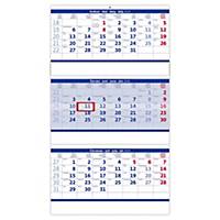 Tříměsíční český skládaný kalendář modrý -  3 x 12 listů, 31,5 x 55,5 cm