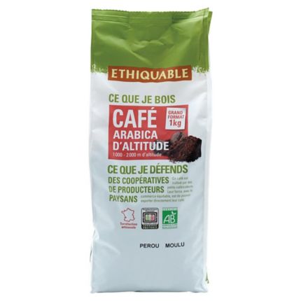 Café moulu bio Ethiquable Arabica d'altitude - paquet de 1 kg