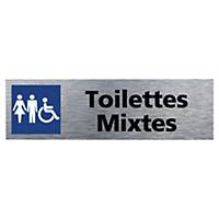 Plaque de porte - Toilettes femmes/hommes/handicapés - 170 x 50 mm - alu brossé