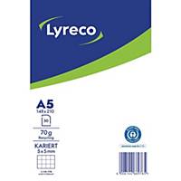 Lyreco Briefblock, A5, kariert, 70g, ungelocht, Recycling, 50 Blatt