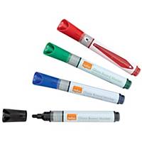 Nobo Dry Wipe Markers for glass baords, Bullet Tip Pack of 4 assorted colours
