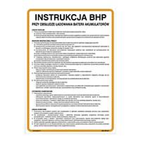 Znak  Instrukcja BHP przy obsłudze ładowania baterii akumulatorów , 350 x 250 mm