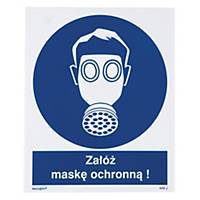 Znak  Nakaz stosowania ochrony dróg oddechowych-Maski ochronne , 225 x 275 (mm)