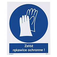 Znak  Nakaz stosowania ochrony rąk  225 x 275 (mm)