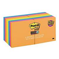 POST-IT 654-12SSAU+4 SUPER STICKY NOTES 3  X3   ASSORTED COLOURS - PACK OF 12+4