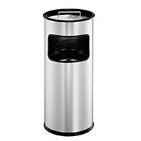 Durable Round Metal Waste Bin with Integrated Sand Ashtray - 17 Litre - Silver