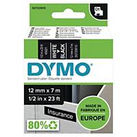 DYMO Authentic D1 Labels -  White Print on Black Tape, 12 mm x 7 m