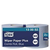 Chiffon Tork Wiping Paper Plus Blue Combi Roll W1, 2 épaisseurs, 2 rouleaux